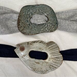Handmade Pottery Belt Fish Buckle Set of 2 80’s